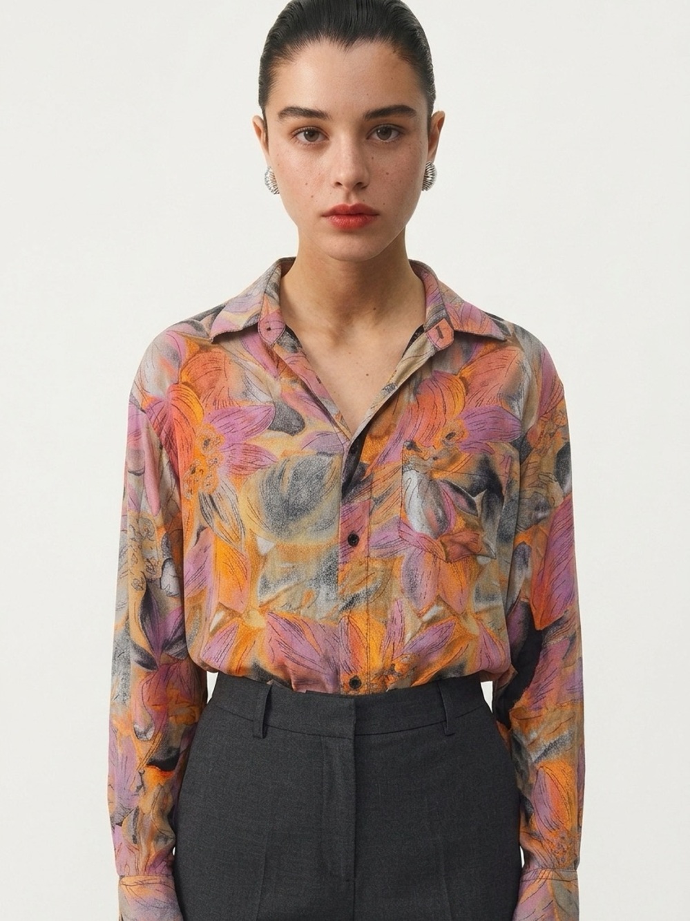 ACORN | Abstract Button-Down Shirt Pink & Orange Women’s Size Medium